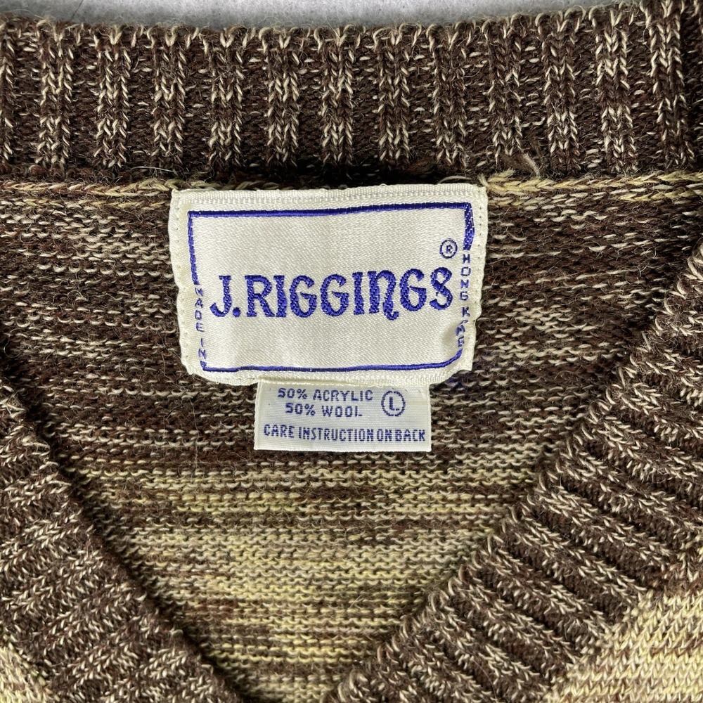 J. Riggins Vintage Sweater Womens L Brown Striped V-Neck Wool Blend Long Sleeve - Picture 3 of 9